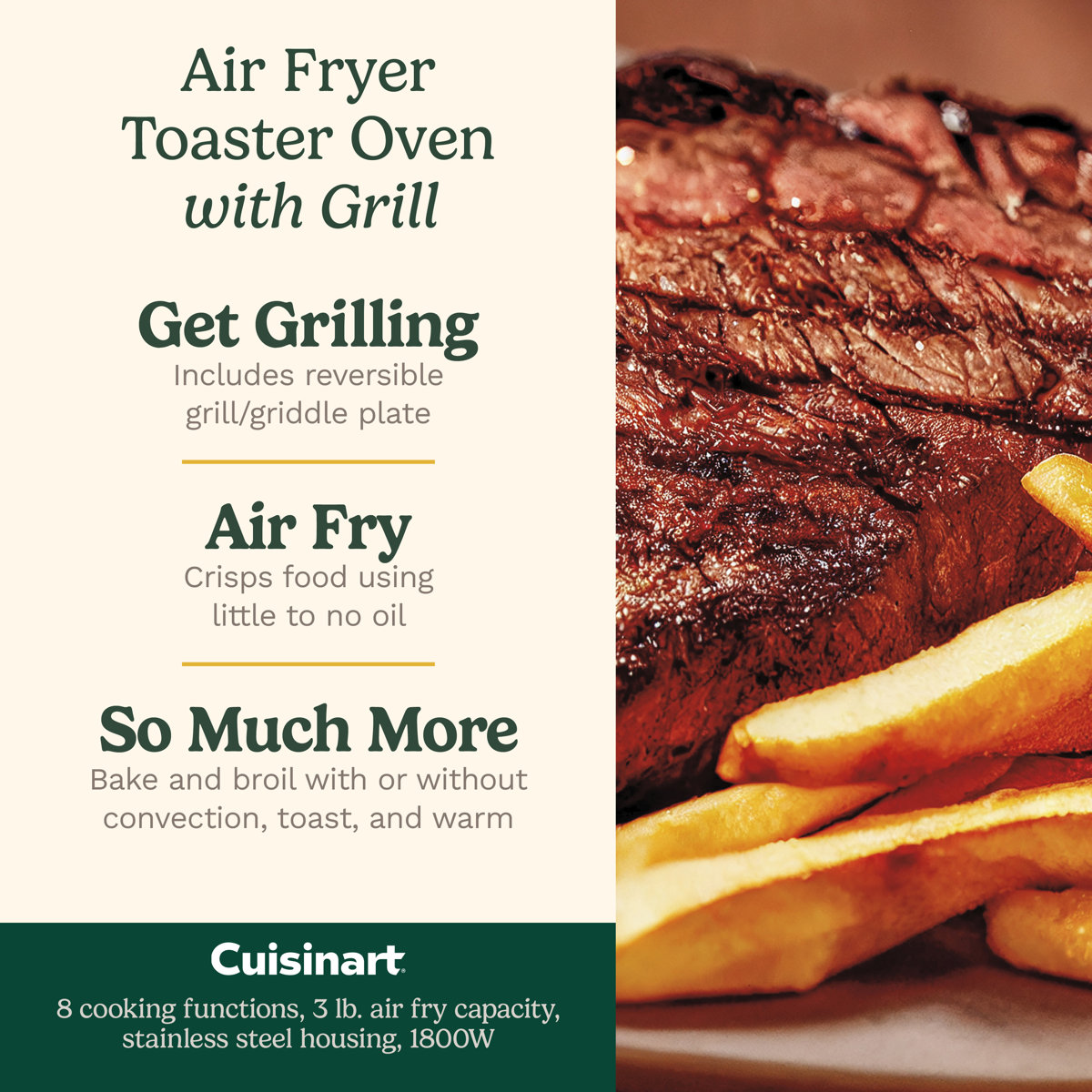 Cuisinart Air Fryer + Convection Toaster Oven, 8-in-1 Oven with Bake, Grill, Broil & Warm Options